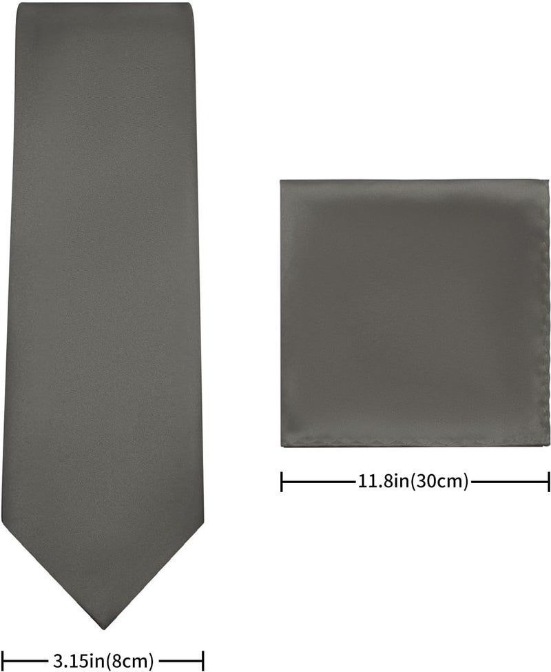 pensee Men's Tie Set Solid Pure Color 3.15" (8CM) Classic Formal Plain Necktie and Pocket Square Set For Men - Image 3